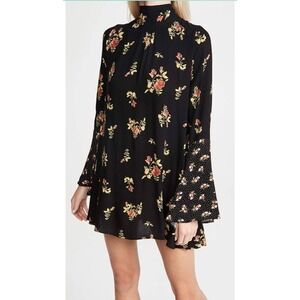 NWOT Free People Tate Floral print mock neck tunic mini dress open back bow L
